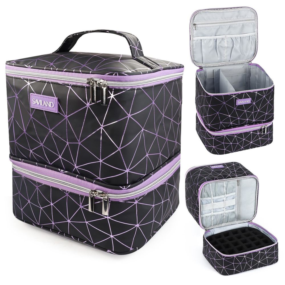 Nail Polish Organizer Bag: Pu Leather Nail Kit Organizer Holds 30 Bottles &😃